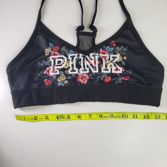 VS Pink Sport Ultimate Lightly Lined Low Impact Bra M Black Floral Logo - Picture 5 of 6